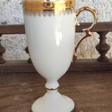 6 tall cups - Empire style - white and gold Limoges porcelain