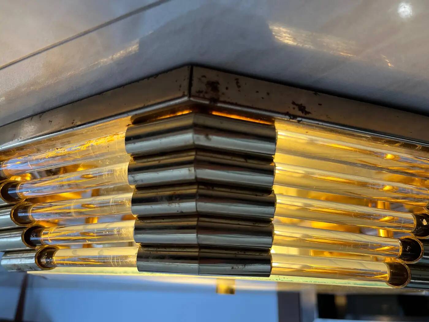 Midcentury brass/glass ceiling lamp/flush mount or wall lamp, 1960s