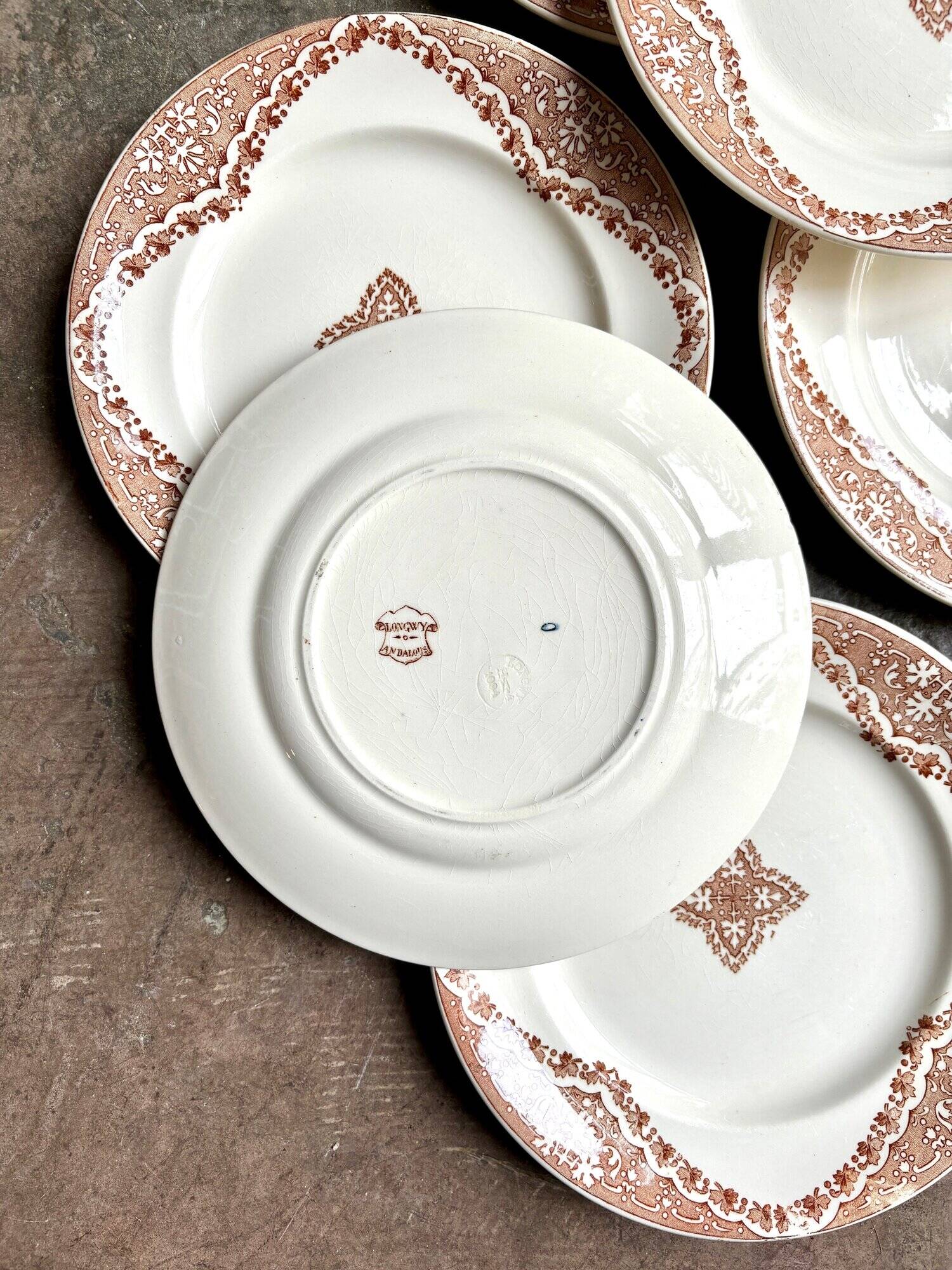 6 Longwy iron earth dessert plates, “Andalusian” service