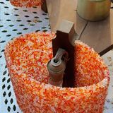 70s Scandinavian style chandelier in wood and orange granite resin 3 lights