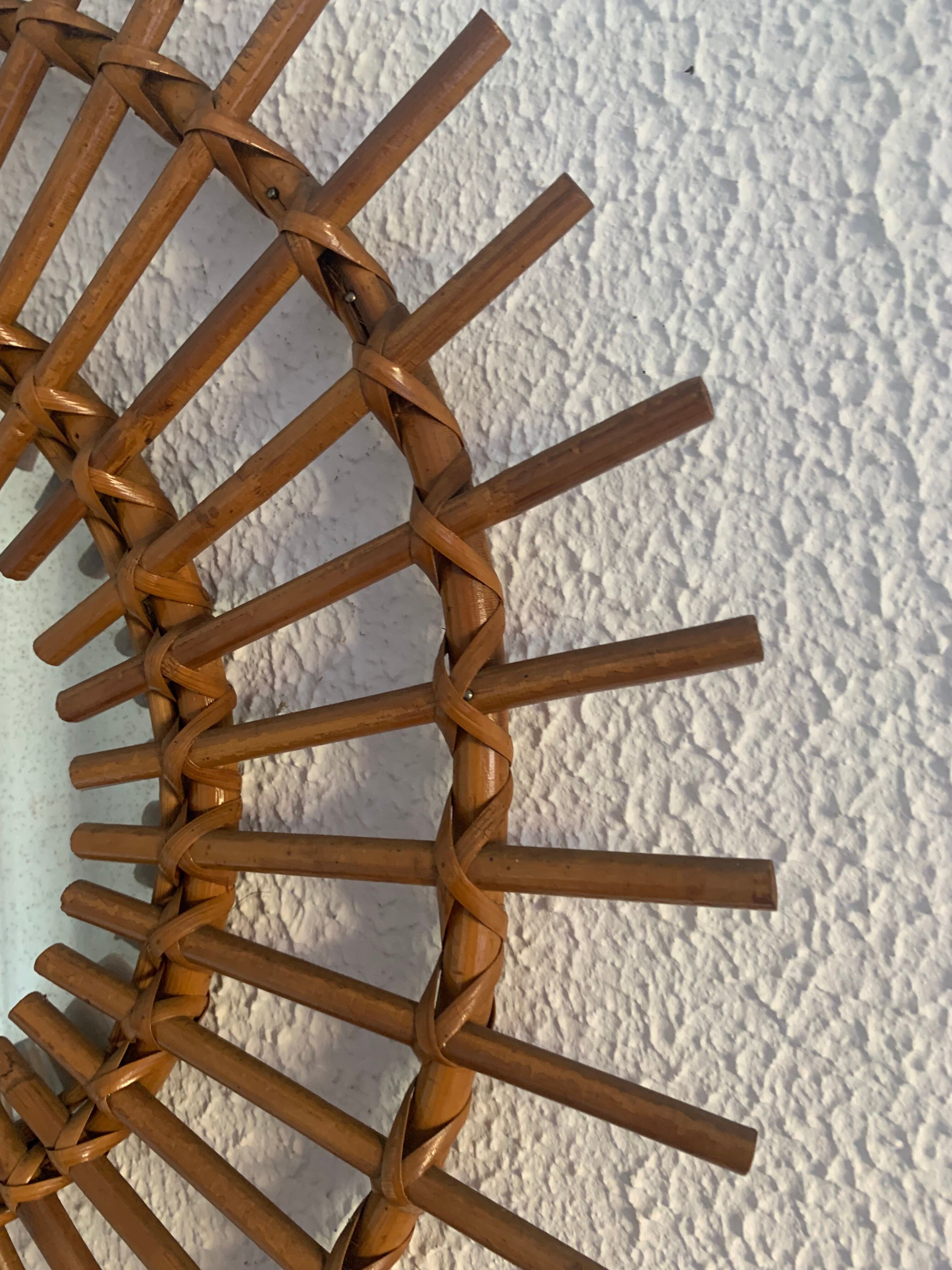 Vintage mirror 1960 rattan wicker sun - 55 cm