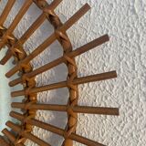Vintage mirror 1960 rattan wicker sun - 55 cm