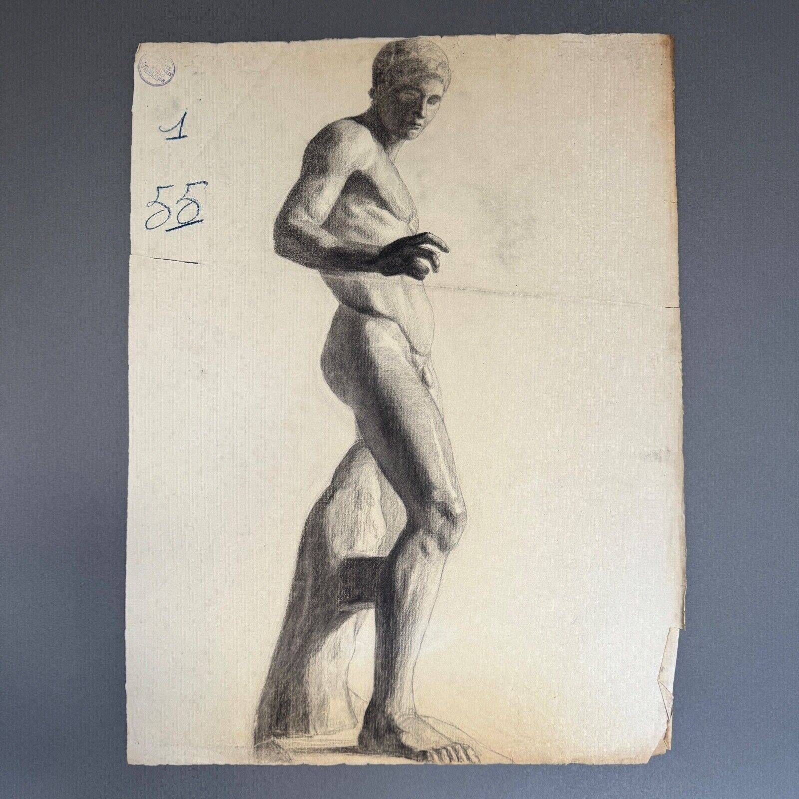 Academic nude charcoal drawing in Antique by Berger dit Lheureux Biloul