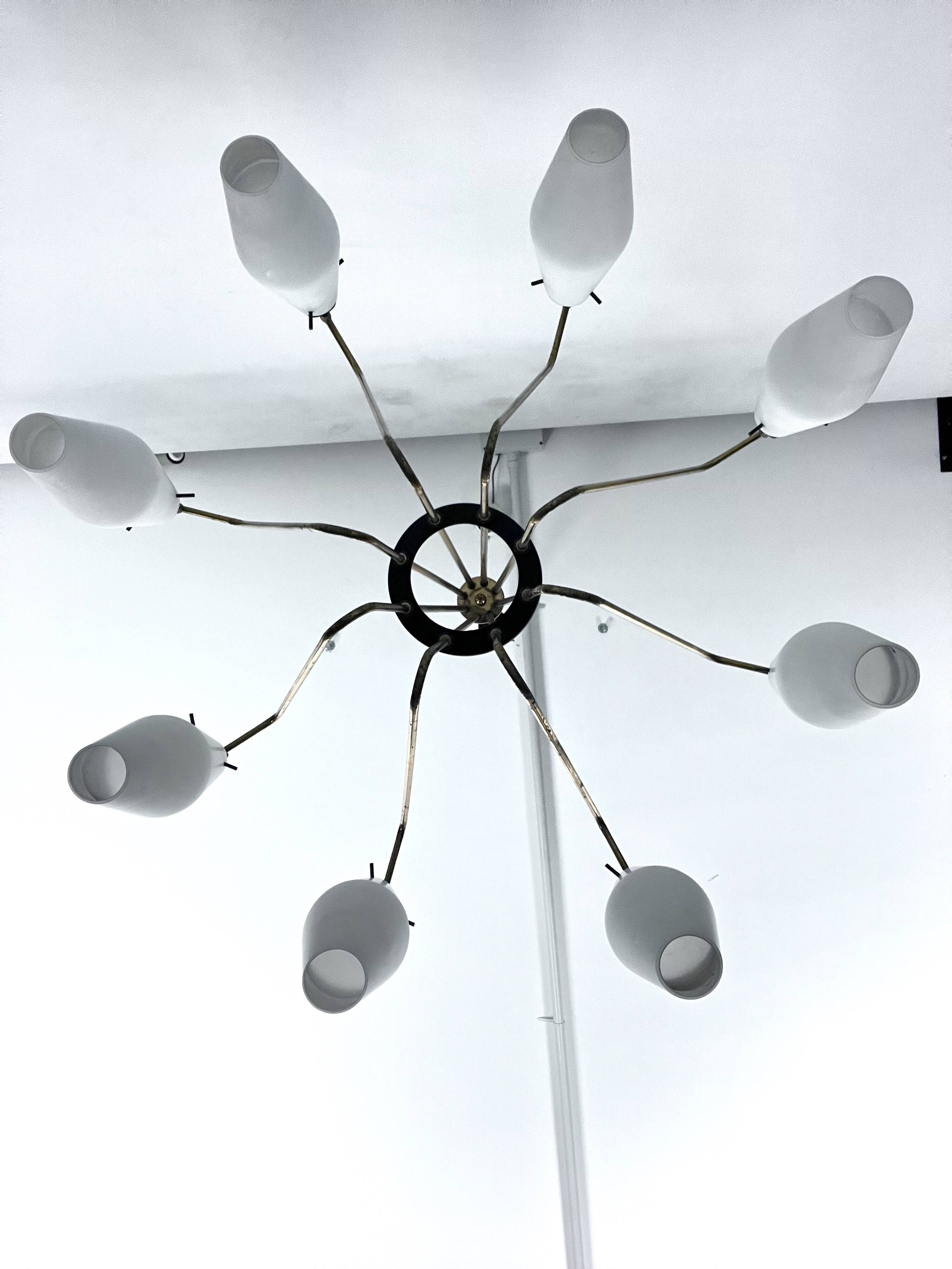 Mid-Century Large 8 arms Arredoluce manner chandelier. Italy 1950s