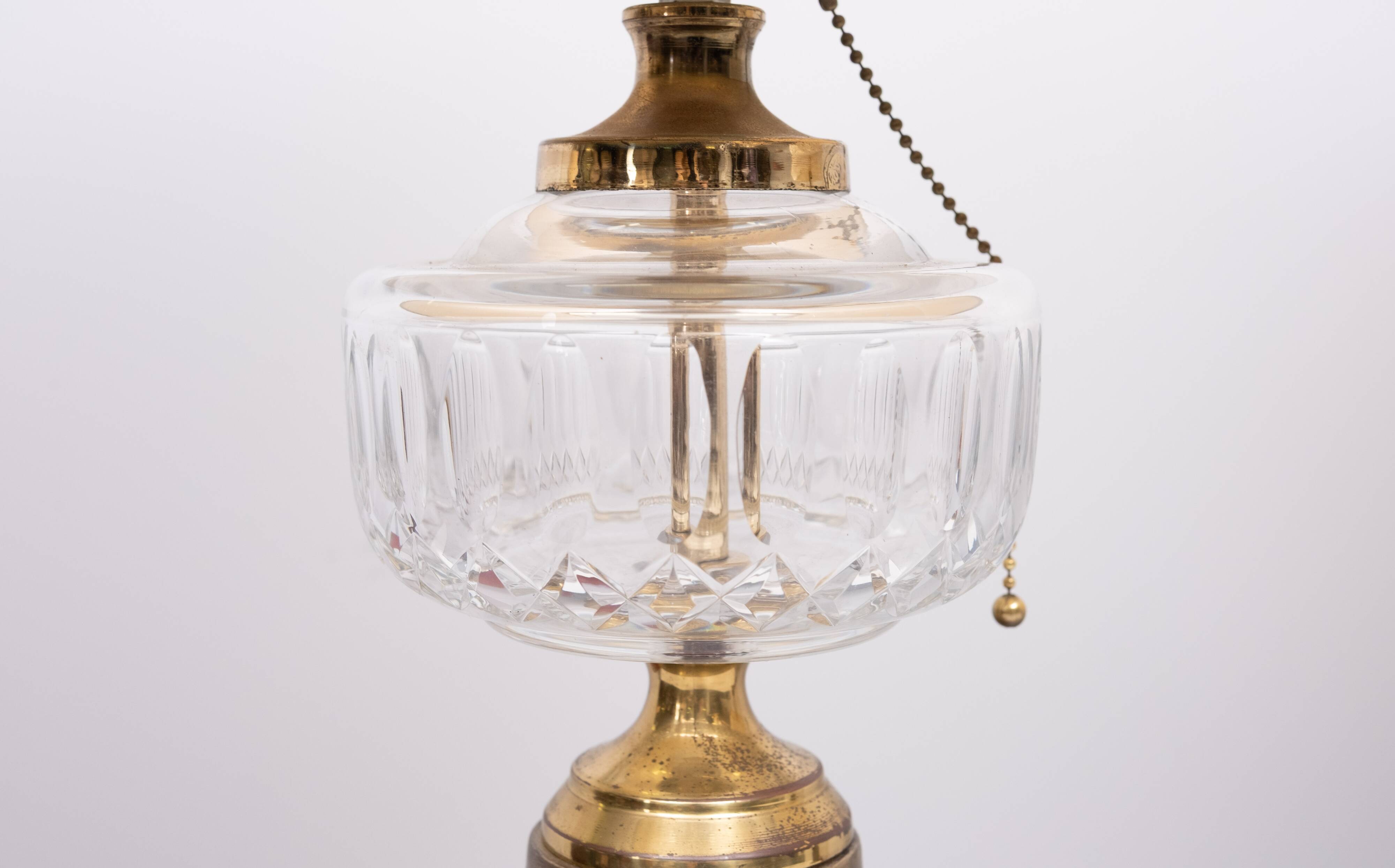 Heyco set Brass and Crystal Glass Table lamps with Shades 1960s USA