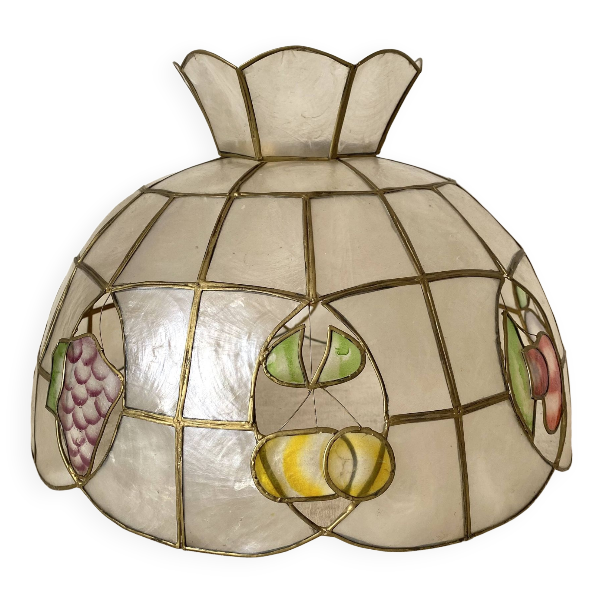 Suspension in mother-of-pearl and vintage brass, fruit decoration