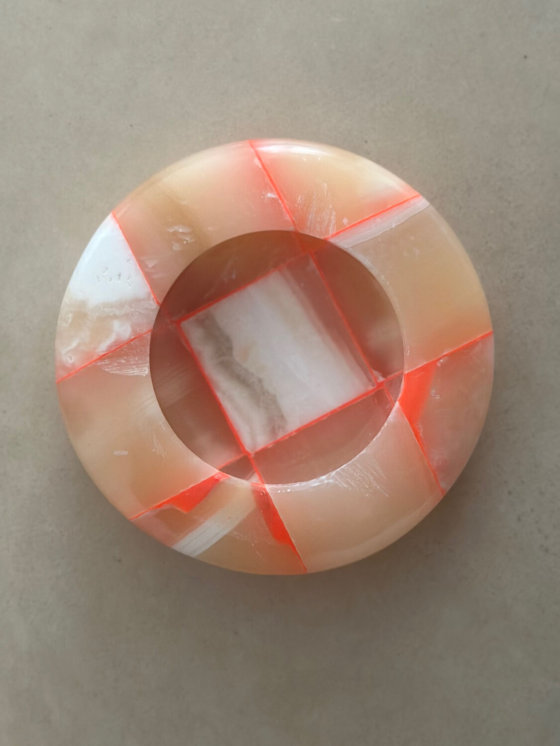 Sculptural ashtray catchall in red graphic pattern onyx marble