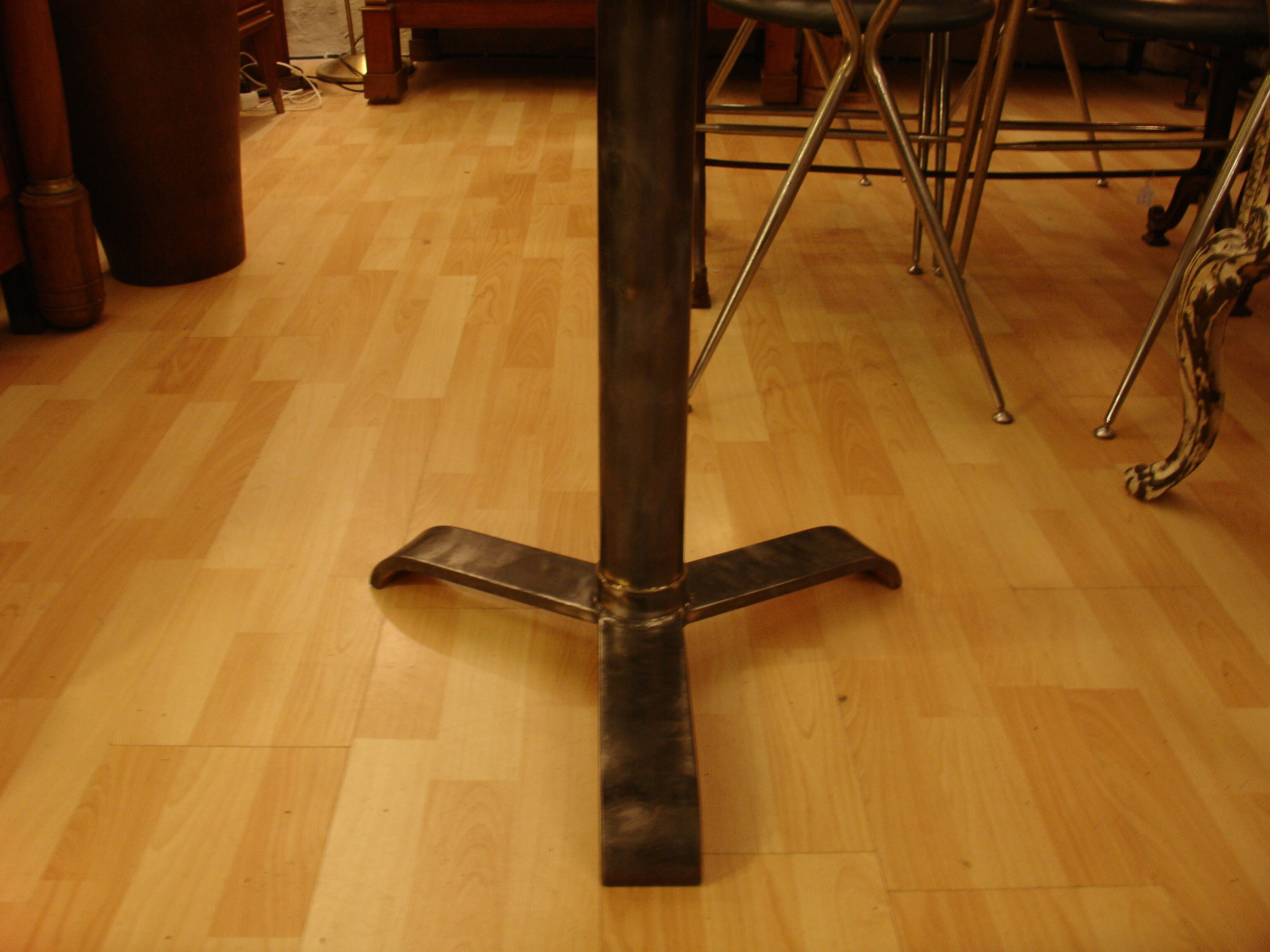 Bistro pedestal table in polished steel and walnut wood, circa 1950