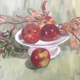 Watercolor painting apples elderflowers