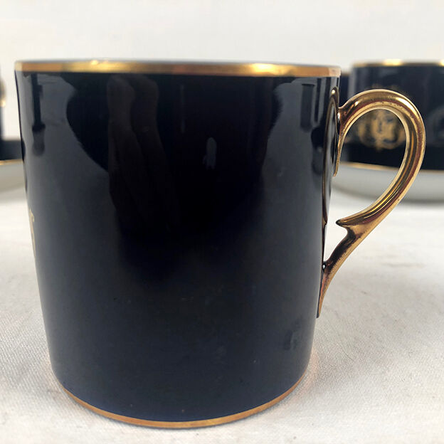 Together, Limoges, Jean Pouyat cups and sub-cups blue oven background