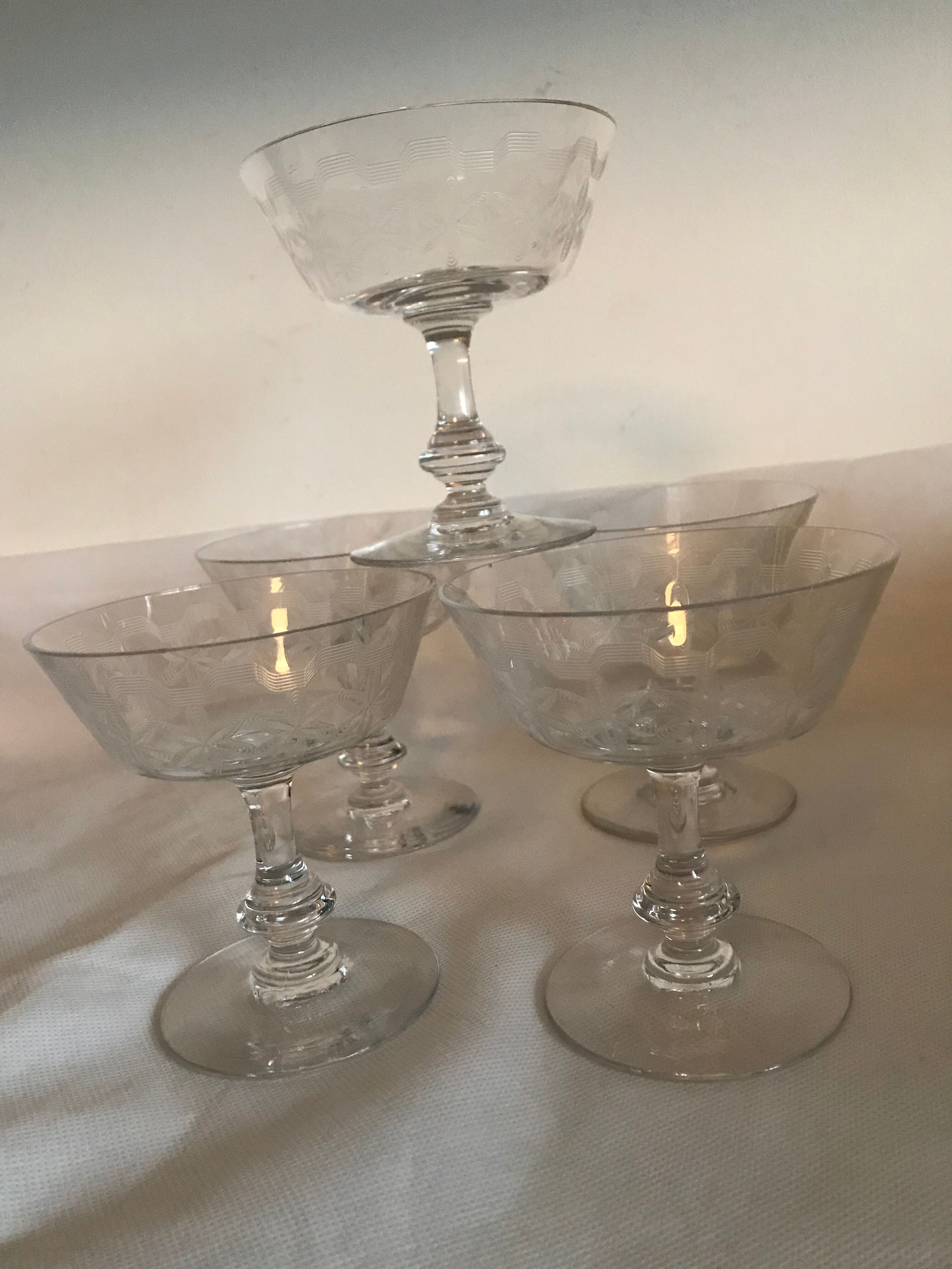 5 19th-century crystal champagne glasses
