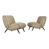 Pair Of Norman Bel Geddes Armchairs In Birch Wood & Original Wool Fabric, 1950s
