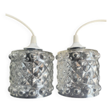 Pair of vintage 1970s glass pendant lights