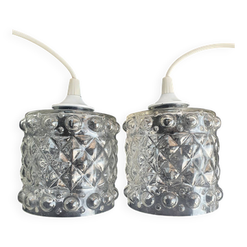 Paire de suspensions baladeuses en verre vintage années 70