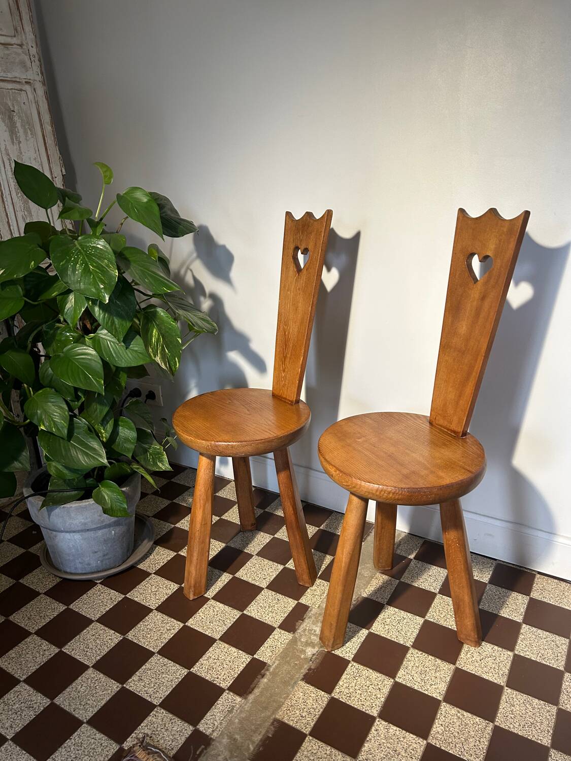 Pair of vintage chalet chairs in solid oak