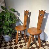 Pair of vintage chalet chairs in solid oak
