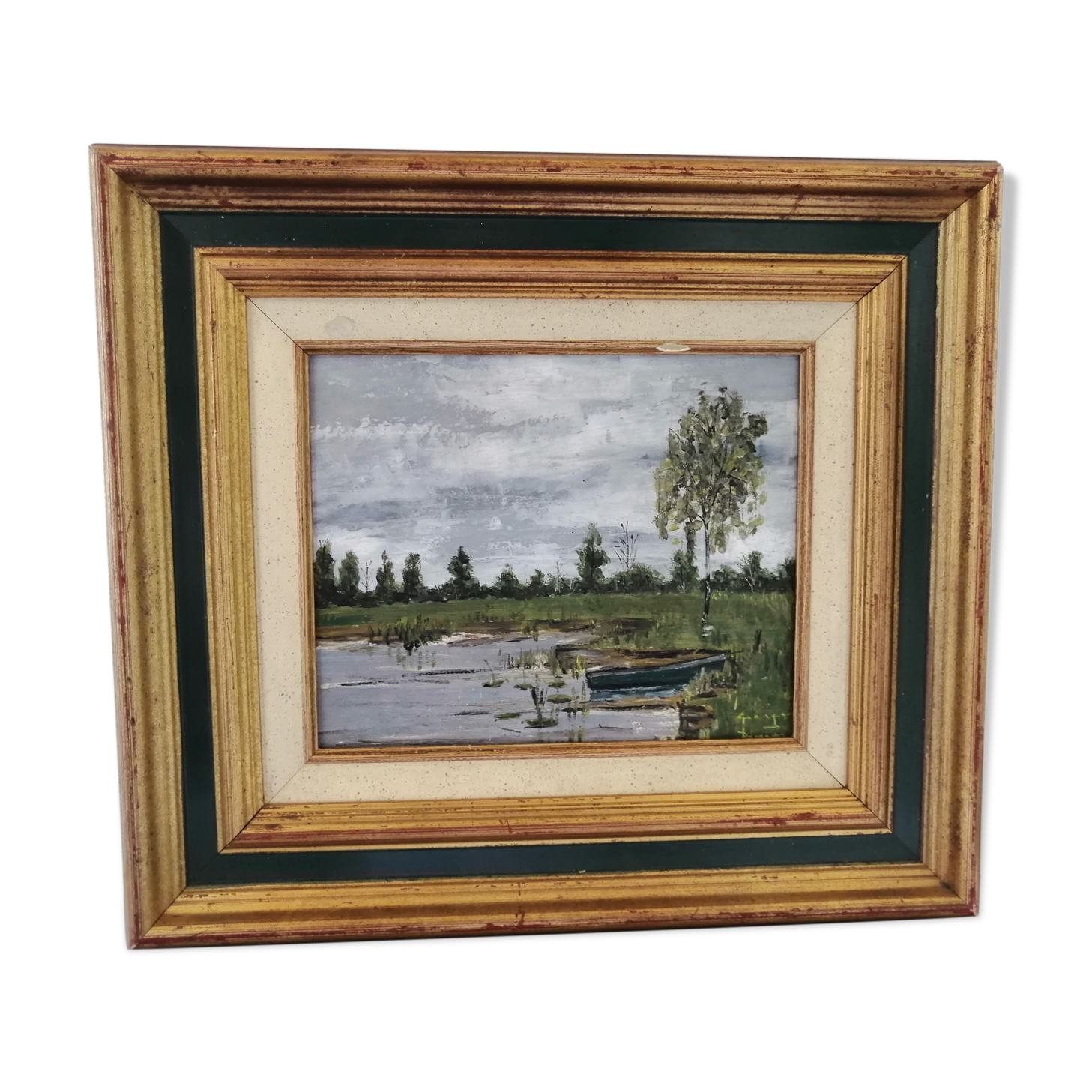 Old oil framed on panel