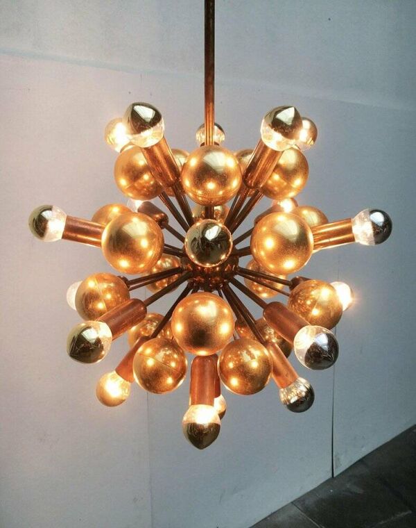 Suspension Plafonnier Atomique en Laiton Allemand Milieu du Siècle par Dorothee Becker pour Cosack, années 1970