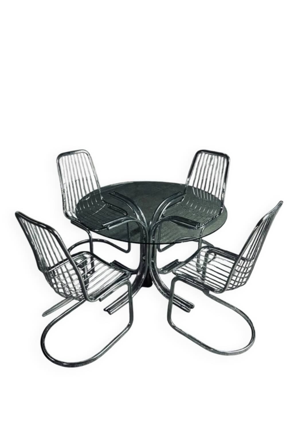 Dining table + 4 chrome chairs – Circa 1970