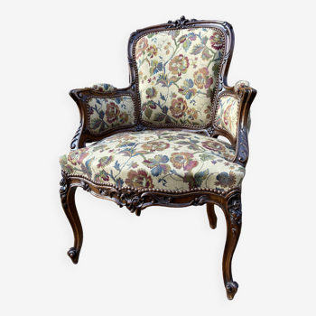 Armchair seat Louis XV Rocaille 1900s rococo Carved walnut