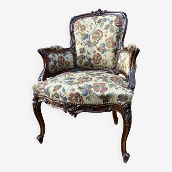 Siège fauteuil Armchair Louis XV Rocaille 1900s rococo Noyer sculpté