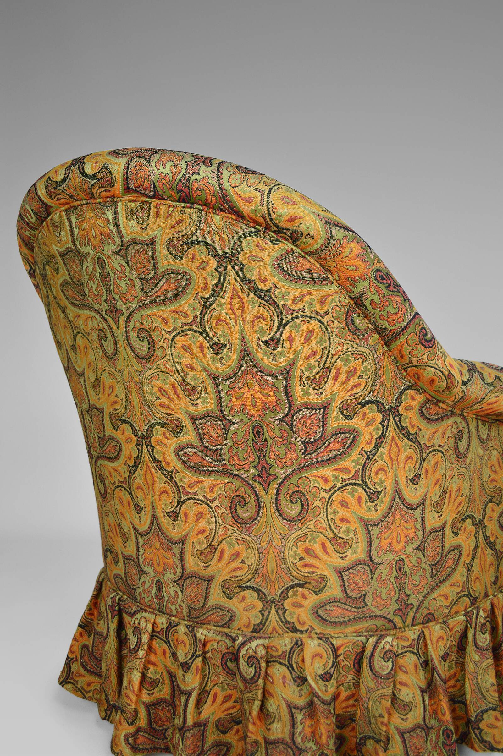 Pair of toad chairs, paisley fabric