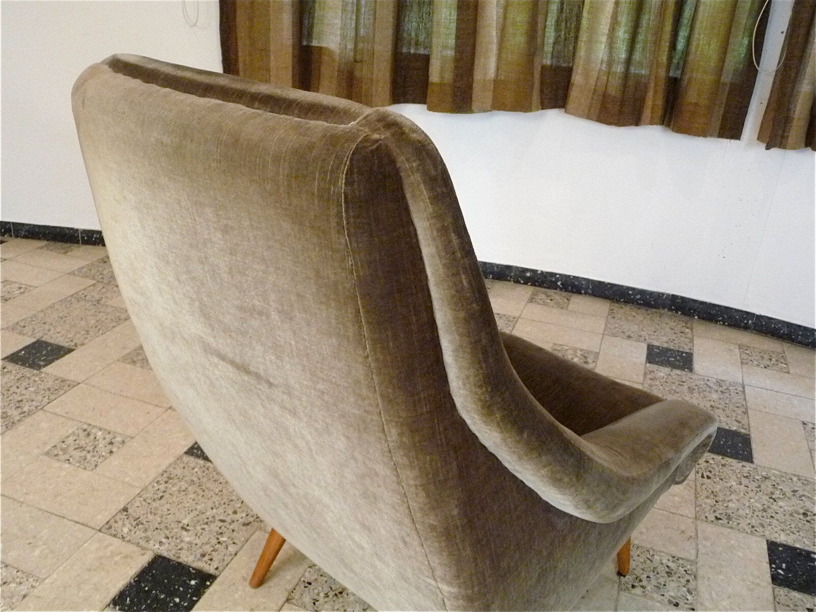Mid-century mohair velvet high-back easy chair, Italy 1950s