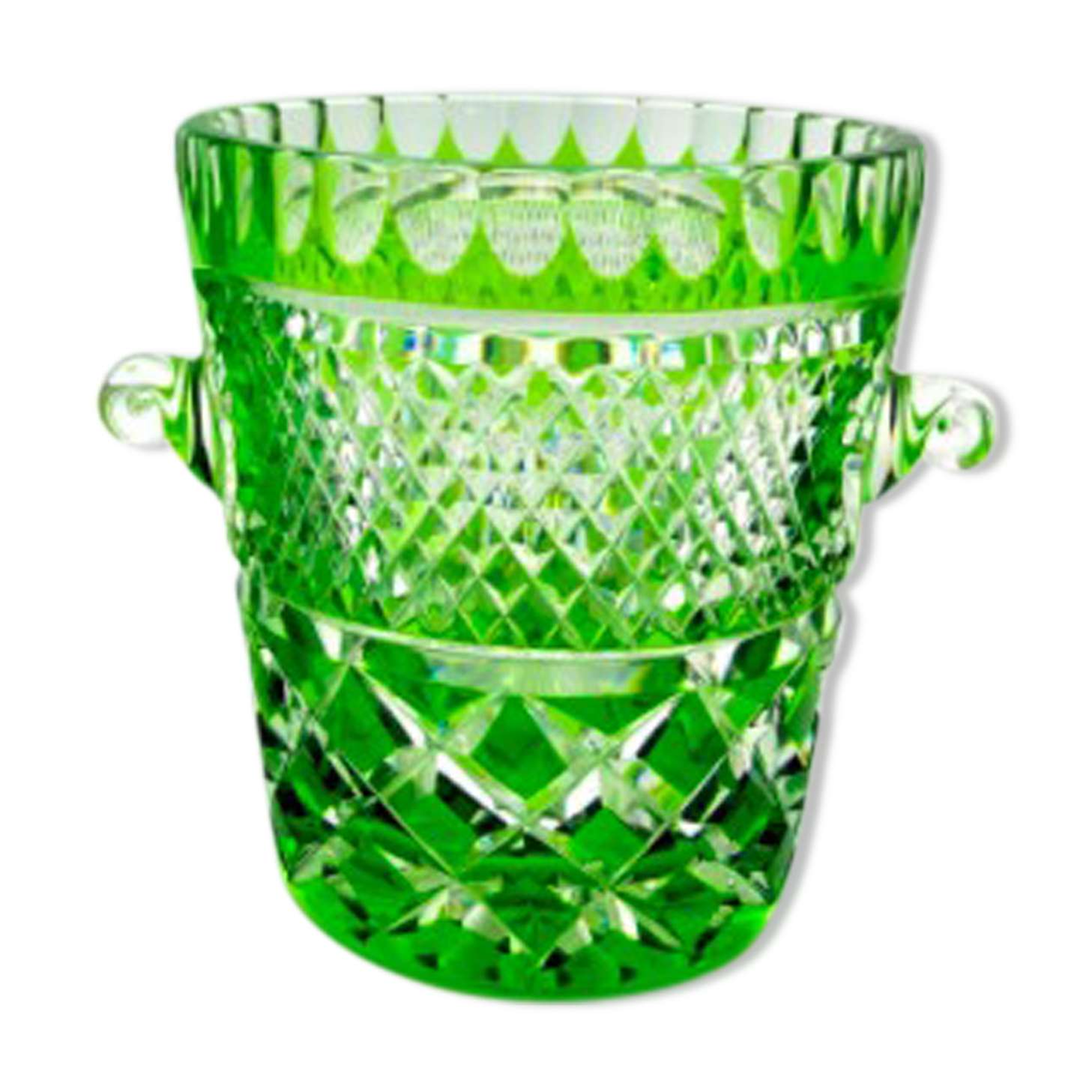 Green cut crystal ice bucket
