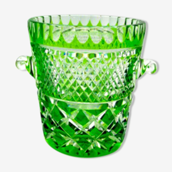 Green cut crystal ice bucket