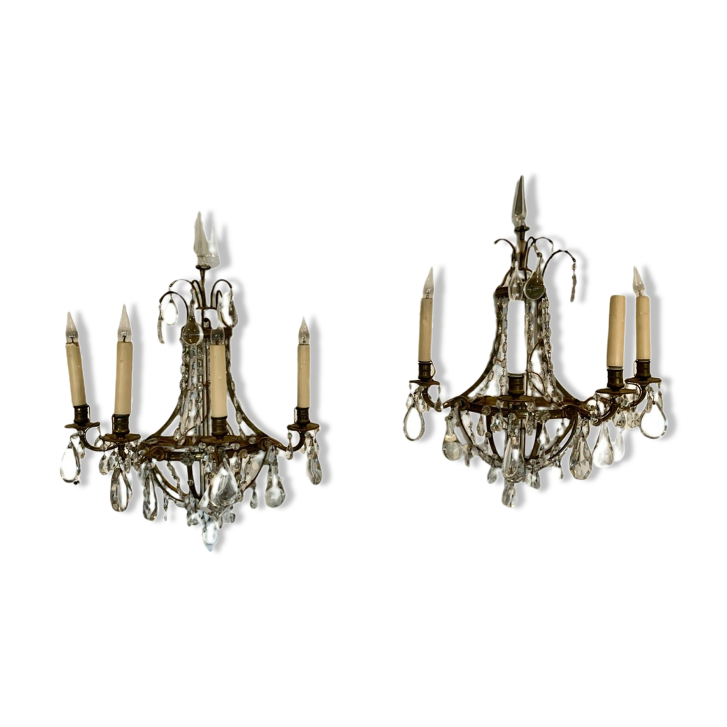 Pair of wall lamps bronze basket and grapevines XX century