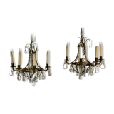Pair of wall lamps bronze basket and grapevines XX century