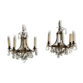 Pair of wall lamps bronze basket and grapevines XX century