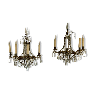 Pair of wall lamps bronze basket and grapevines XX century