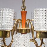 Swedish mid-century chandelier in teak with 12 tulips Eriksmalaglass (38 cm)