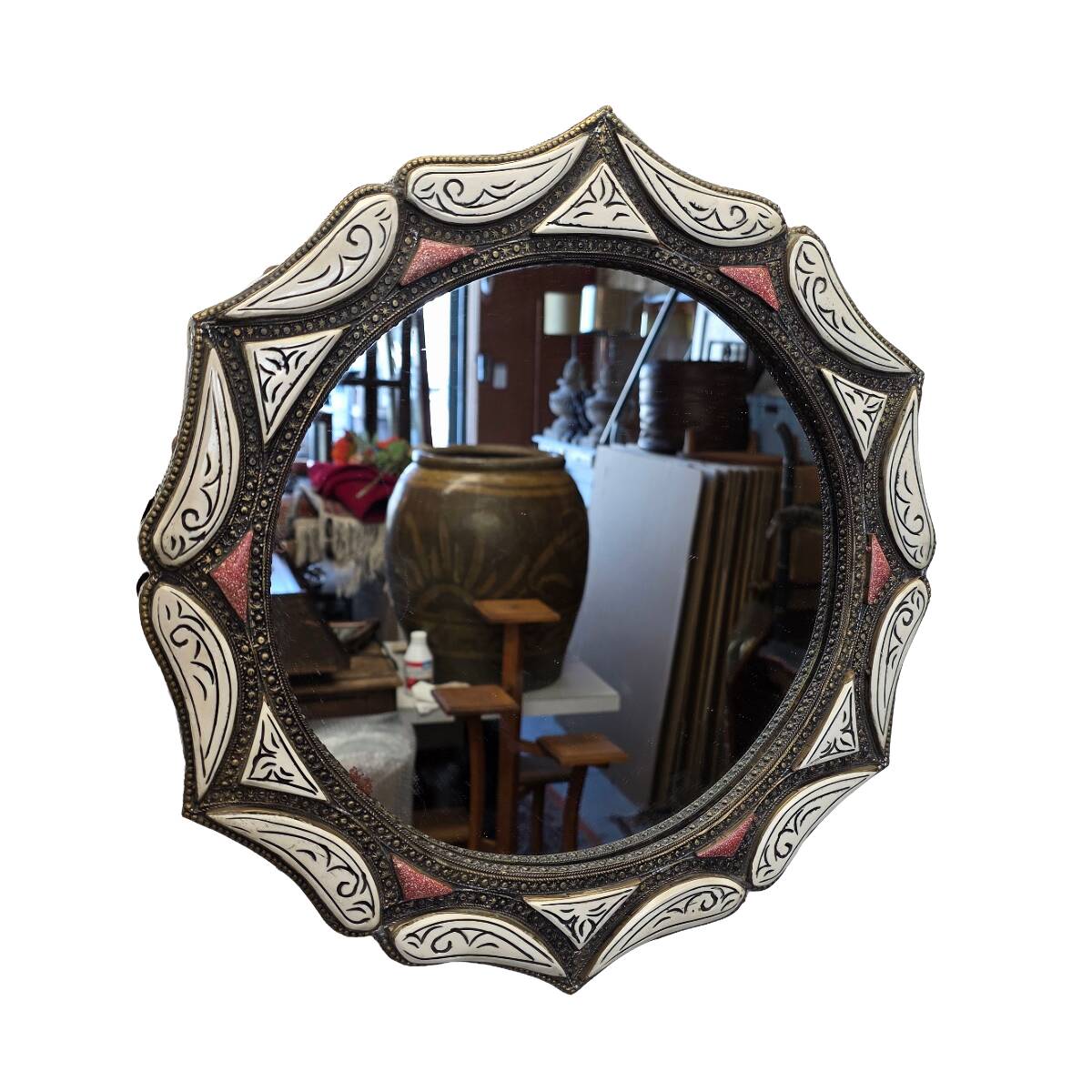 Vintage Moroccan Mirror Brass Bone, 1980s