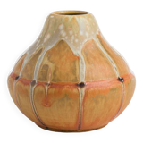 Gourd vase in flamed stoneware with orange and beige enamel. denbac