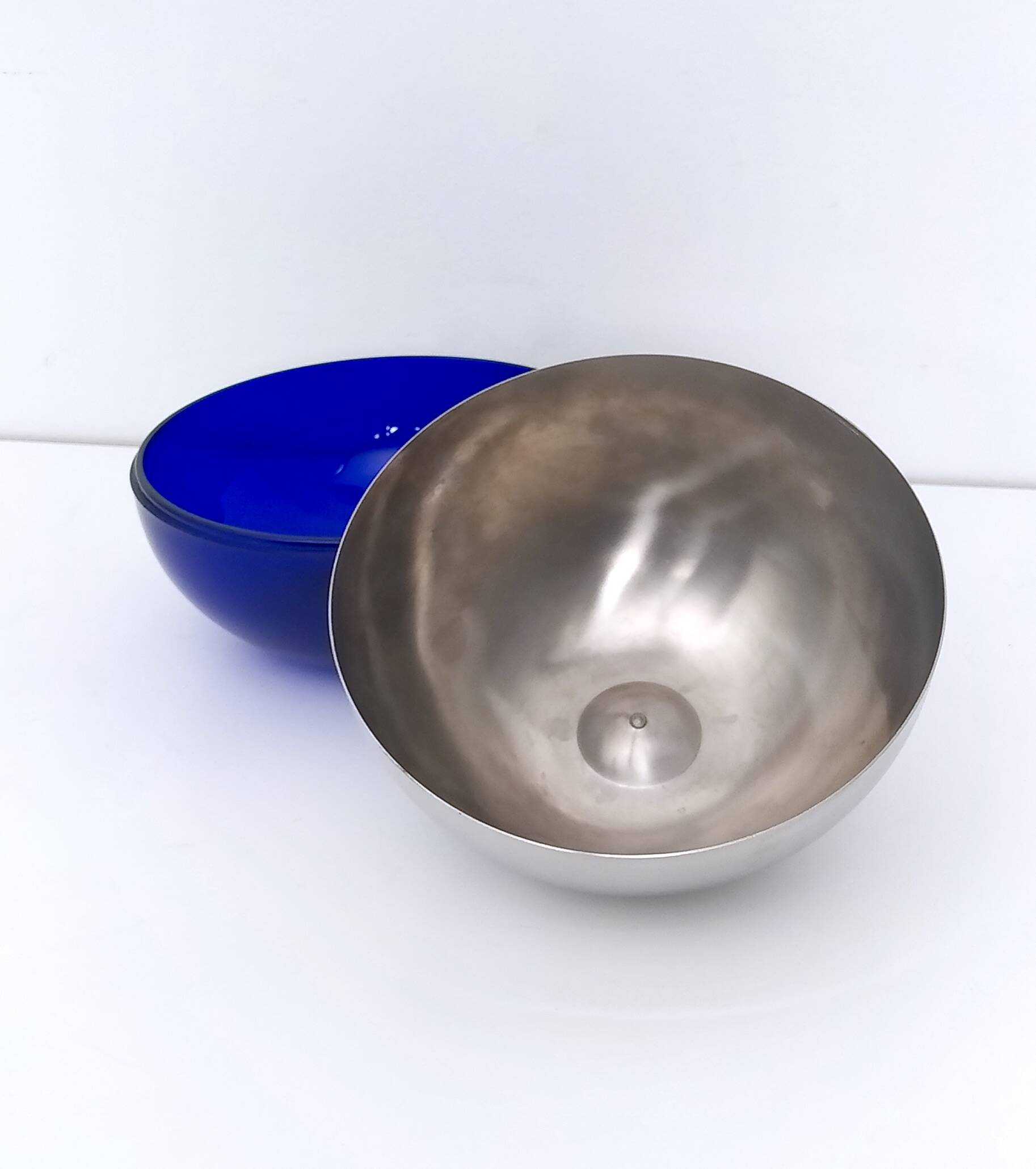 Blue Glass and Metal Ice Bucket, Italy