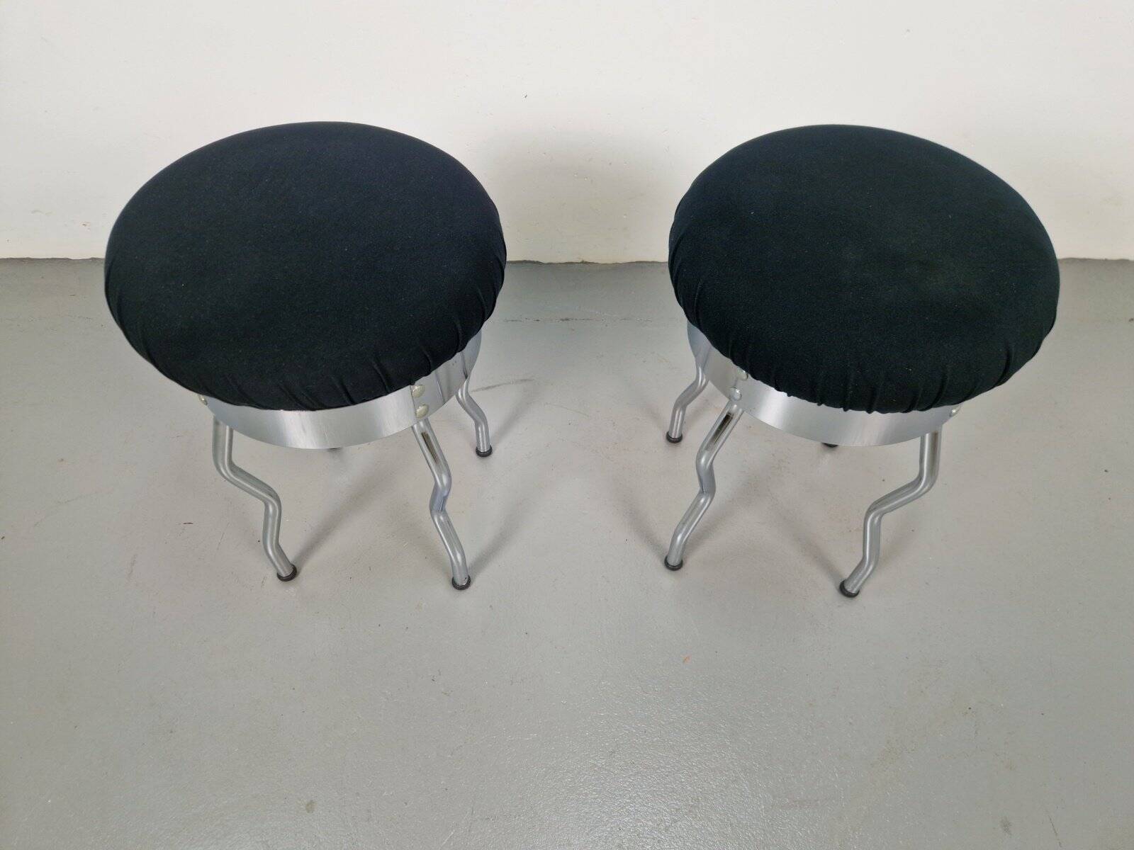 Vintage Uri Stools with Waved Chrome Legs and Black Seats by Per Ivar Ledang for Ikea, 1995, Set of 2