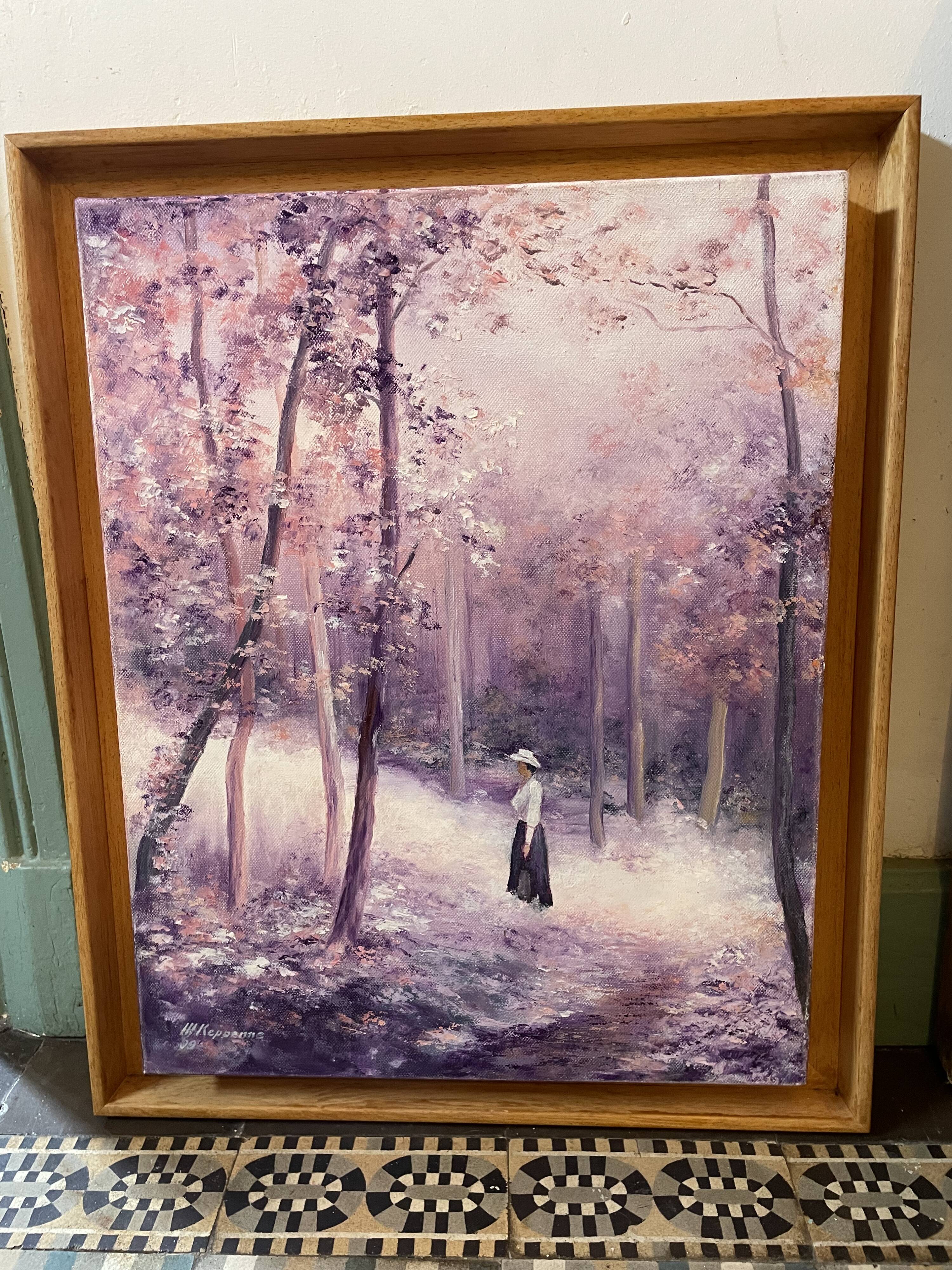 Animated landscape painting oil on canvas signed