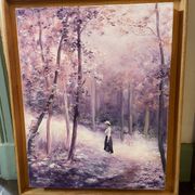 Peinture paysage animé huile sur toile signée