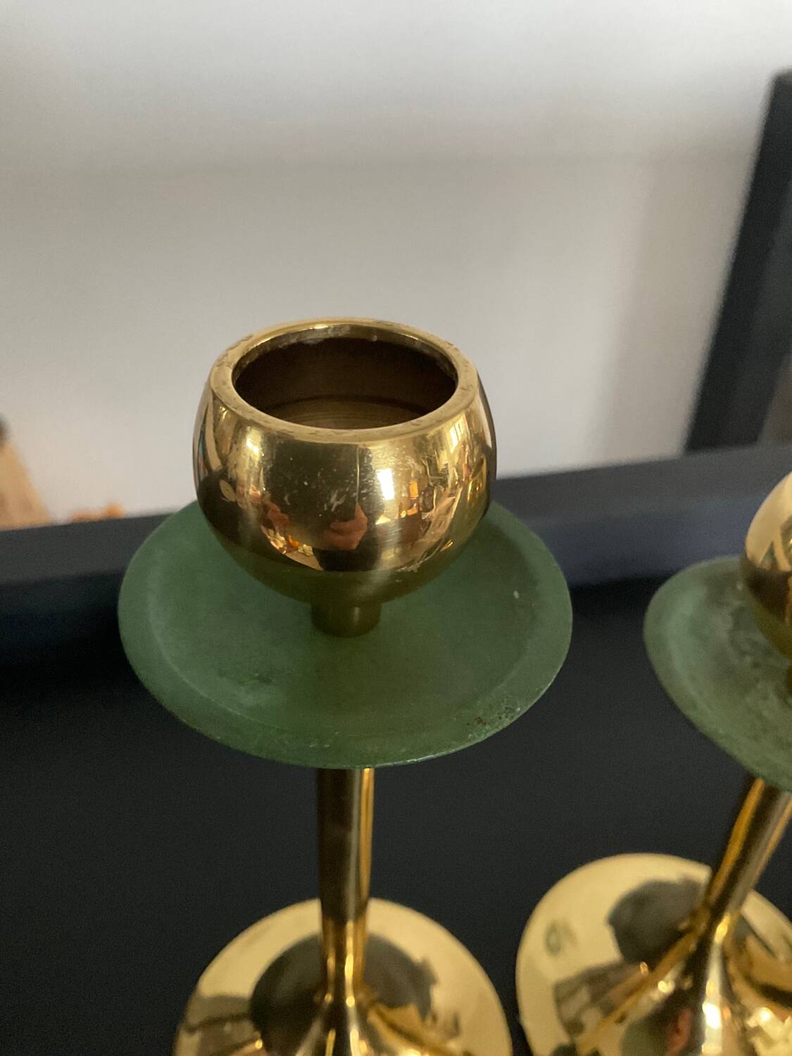 Trio of vintage brass candlesticks