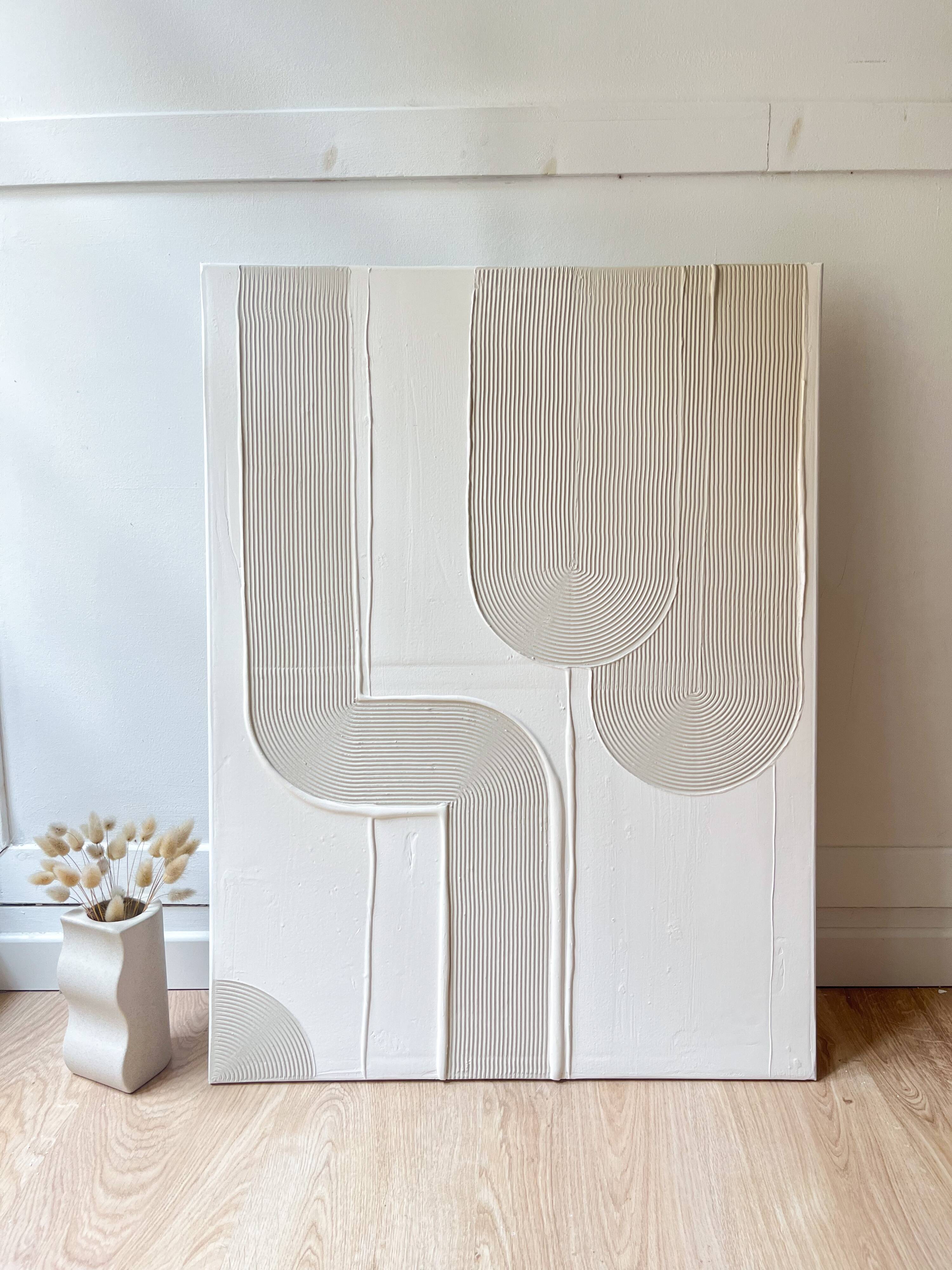 Beige linen and white textured painting