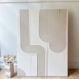 Tableau texturé beige lin et blanc