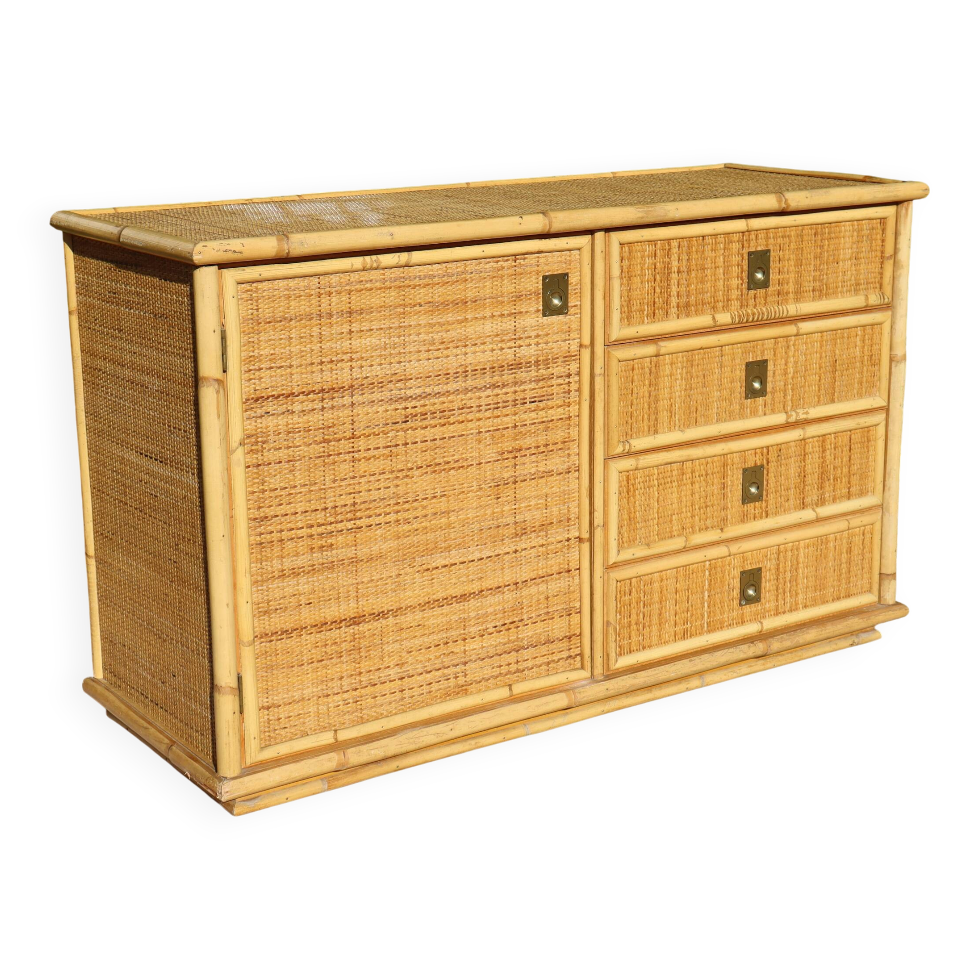 rattan and bamboo sideboard signed by Dal Vera Italy 1960