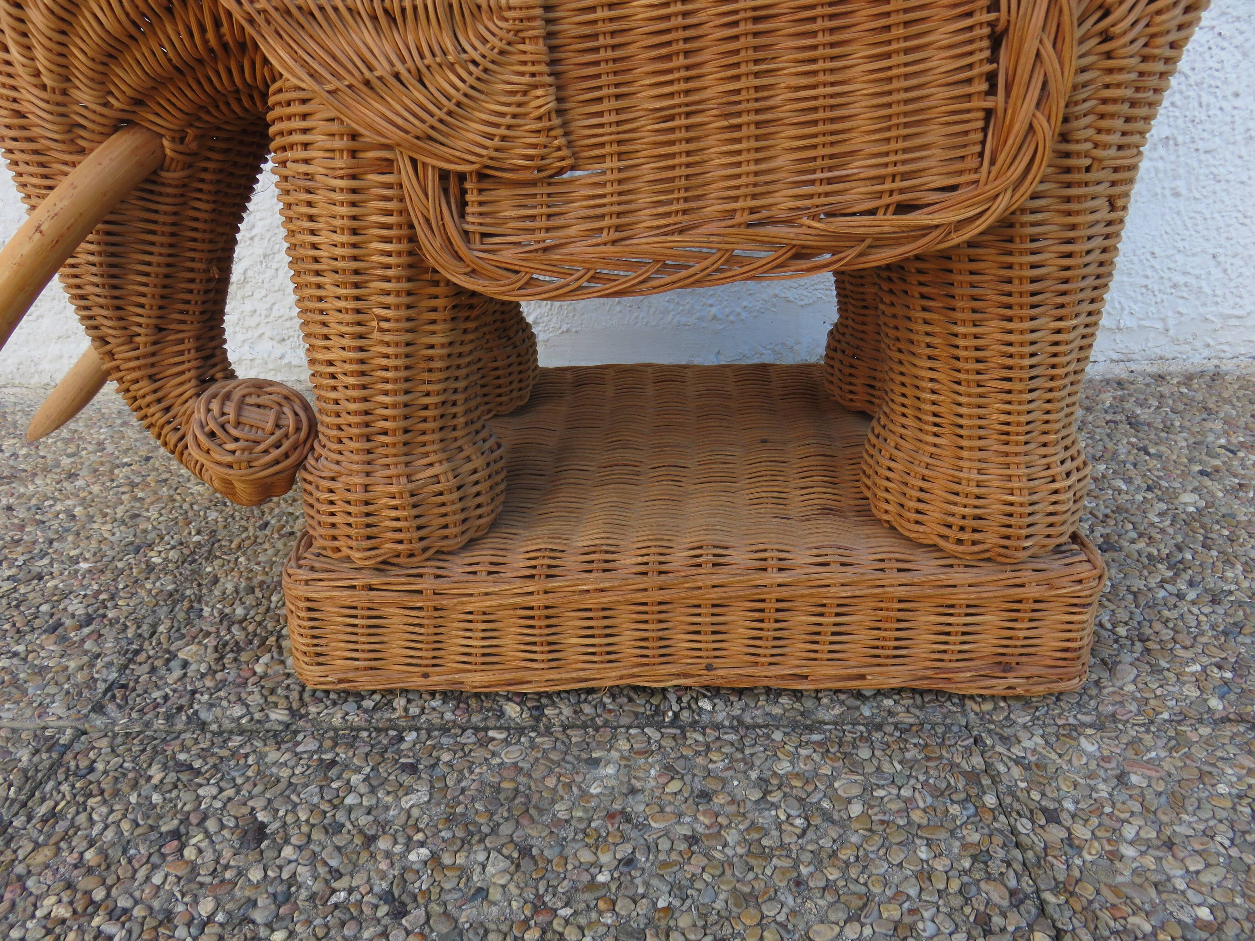 Side table or end table "elephant" in rattan, wicker, 1960s 70s