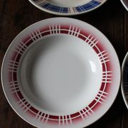 Lot 4 hollow plates red blue art deco fécamp badonviller digoin