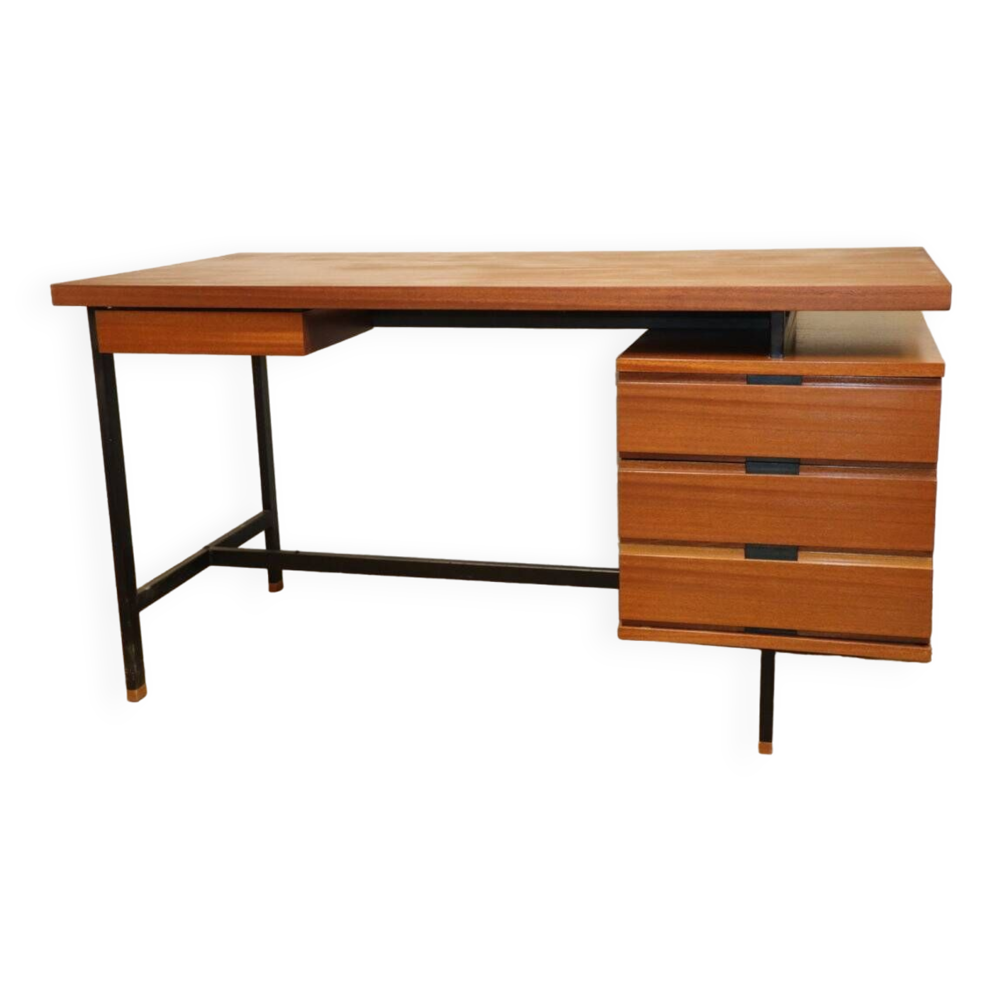 Vintage mahogany desk by Pierre Guariche edition Minvielle, 1960