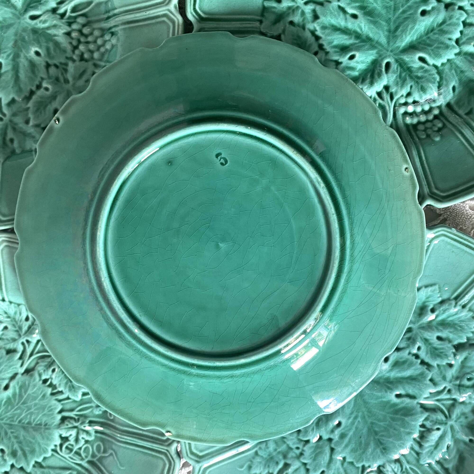 10 barbotine dessert plates and vine leaf dish