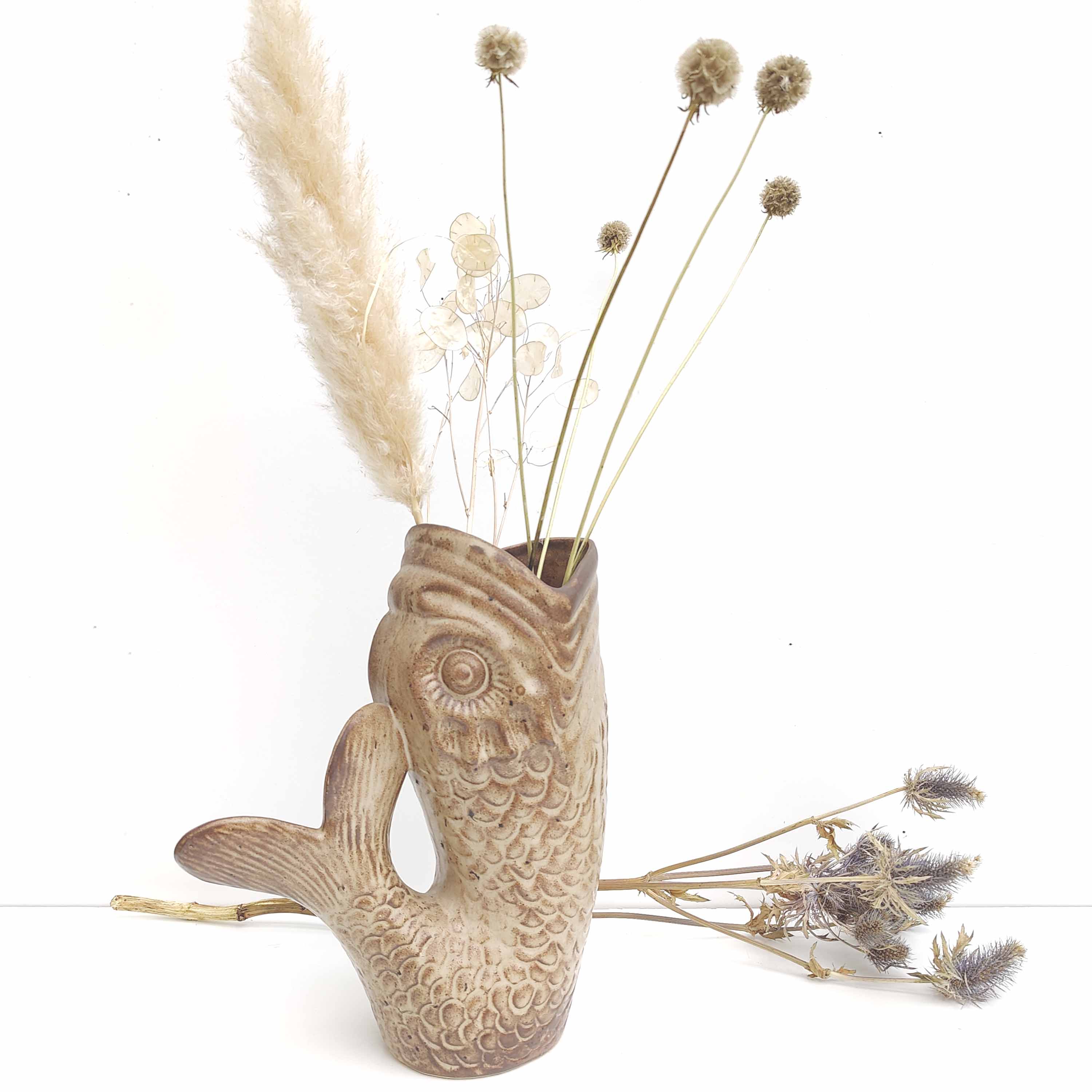 Zoomorphic vase fish Vallauris ceramic