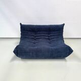 French Togo 2-seater sofa in blue corduroy attributed to Michel Ducaroy for Ligne Roset, 1970s